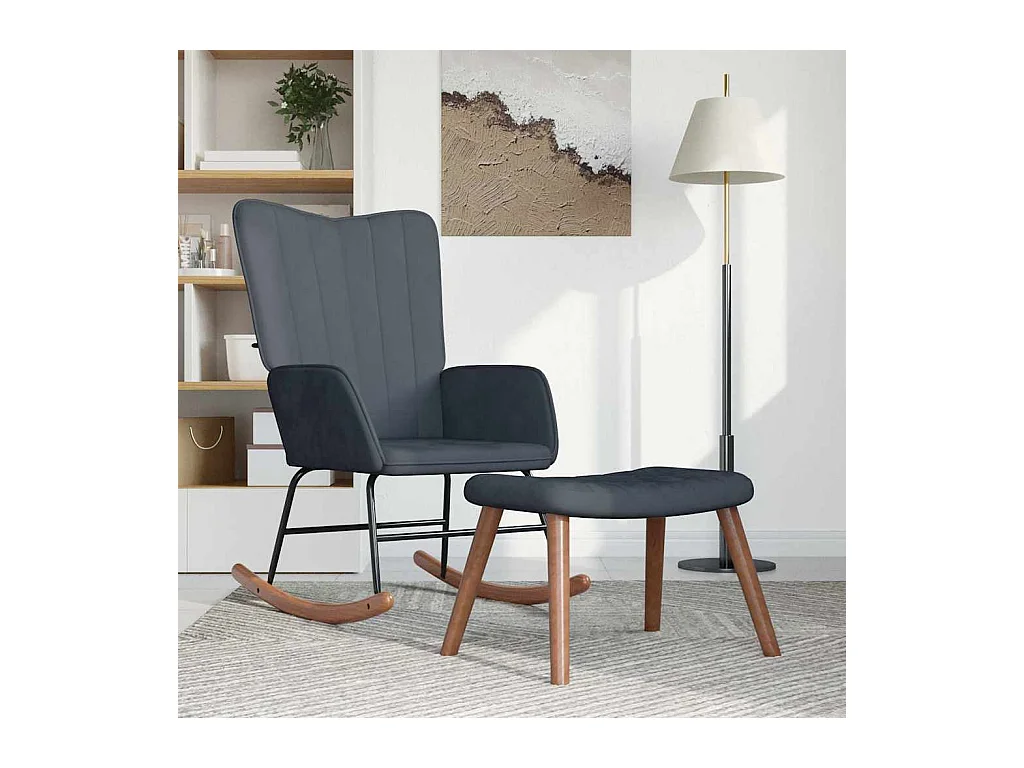 Schommelstoel met voetenbankje Donkergrijs Fluweel