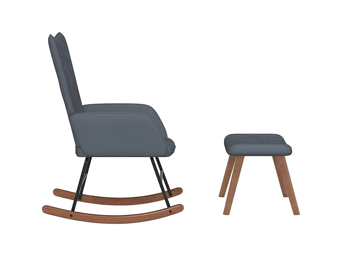 Schommelstoel met voetenbankje Donkergrijs Fluweel