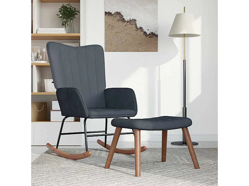 Sedia a dondolo con poggiapiedi Velluto grigio scuro