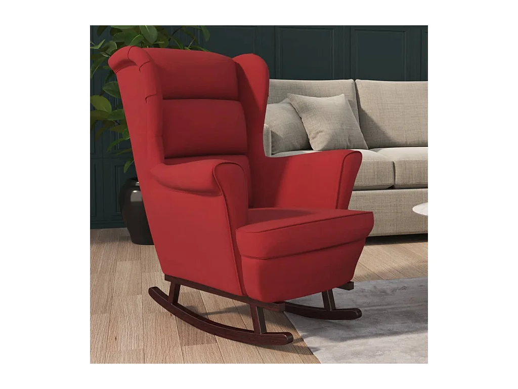 Sedia a dondolo con gambe in legno di caucciù e velluto rosso bordeaux