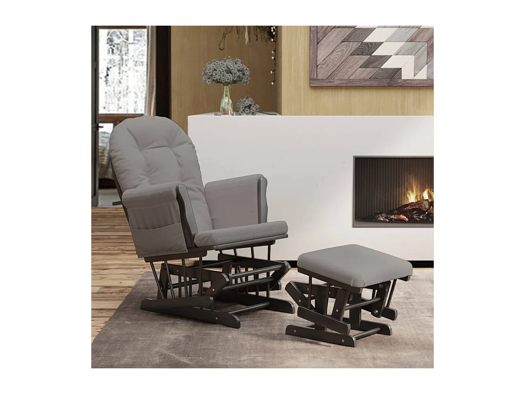 Mecedora con reposapiés Tela gris claro