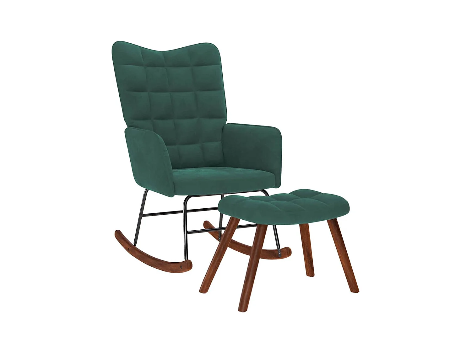 Chaise à bascule avec repose-pied vert foncé velours