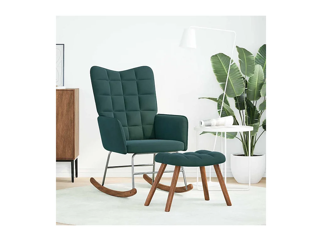 Chaise à bascule avec repose-pied vert foncé velours