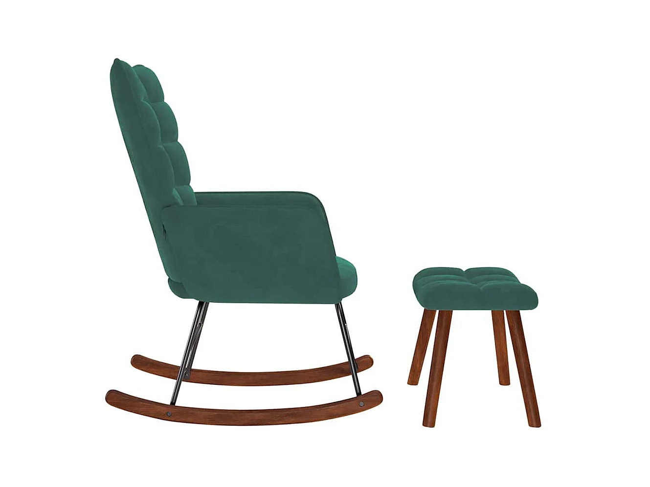 Chaise à bascule avec repose-pied vert foncé velours