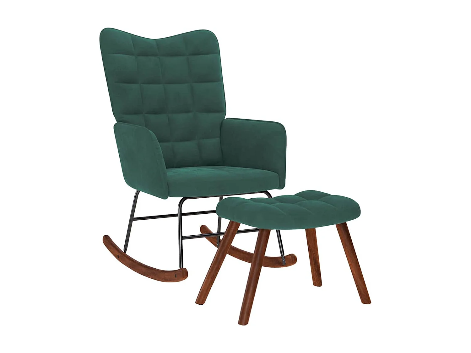 Schommelstoel met voetenbankje donkergroen fluweel