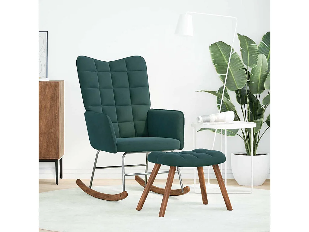 Schommelstoel met voetenbankje donkergroen fluweel