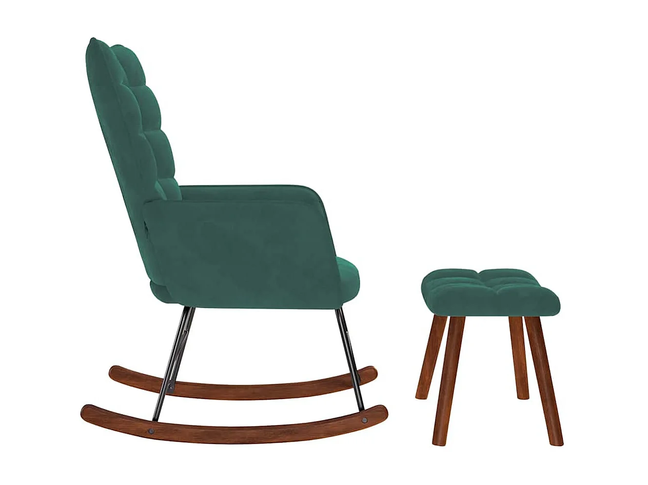 Schommelstoel met voetenbankje donkergroen fluweel