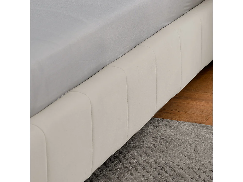 Tweepersoonsbed 140x200 cm, L-design met hoog hoofdeinde, zacht fluweel, eucalyptus en metalen frame, beige (140x200x70 cm)