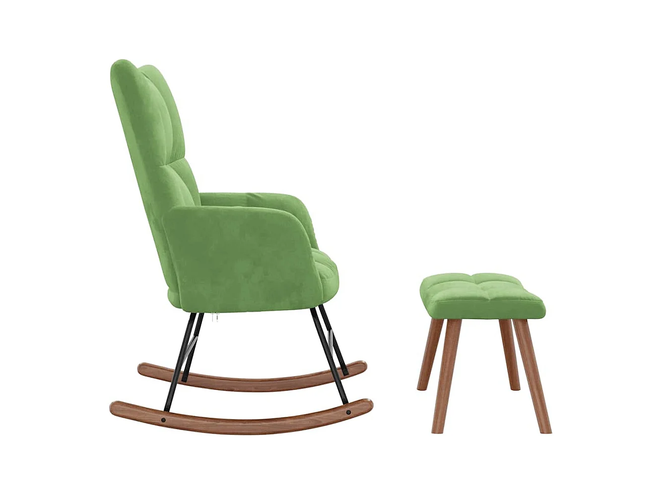Schommelstoel met voetenbankje Lichtgroen Fluweel