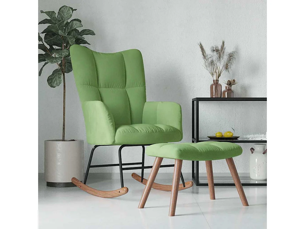 Sedia a dondolo con poggiapiedi Velluto verde chiaro