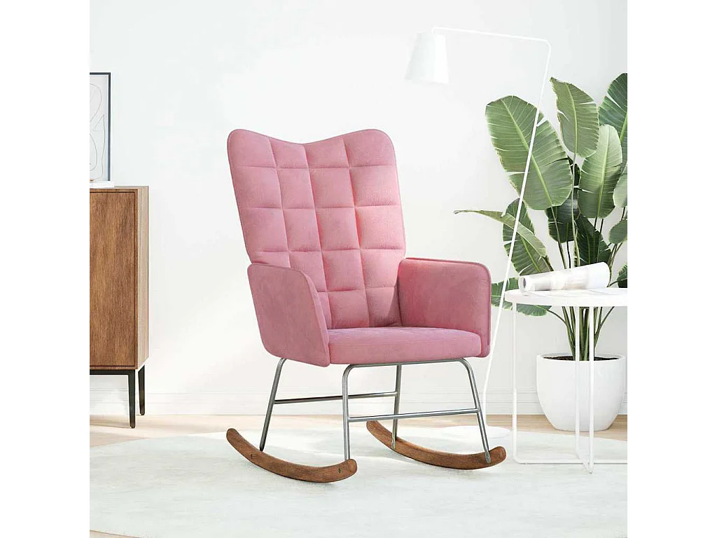 Sedia a dondolo in velluto rosa