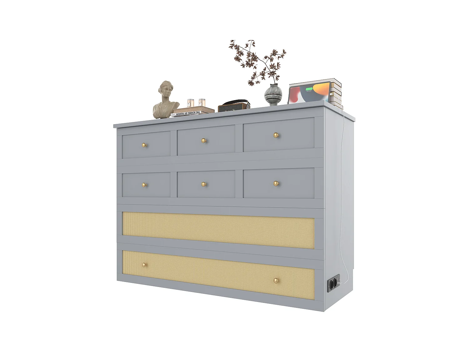 Murphy bed 140x200cm, met lades en planken, USB en stopcontact, omvormbaar tot platformbed, MDF, grijs (206x147,5x102 cm)