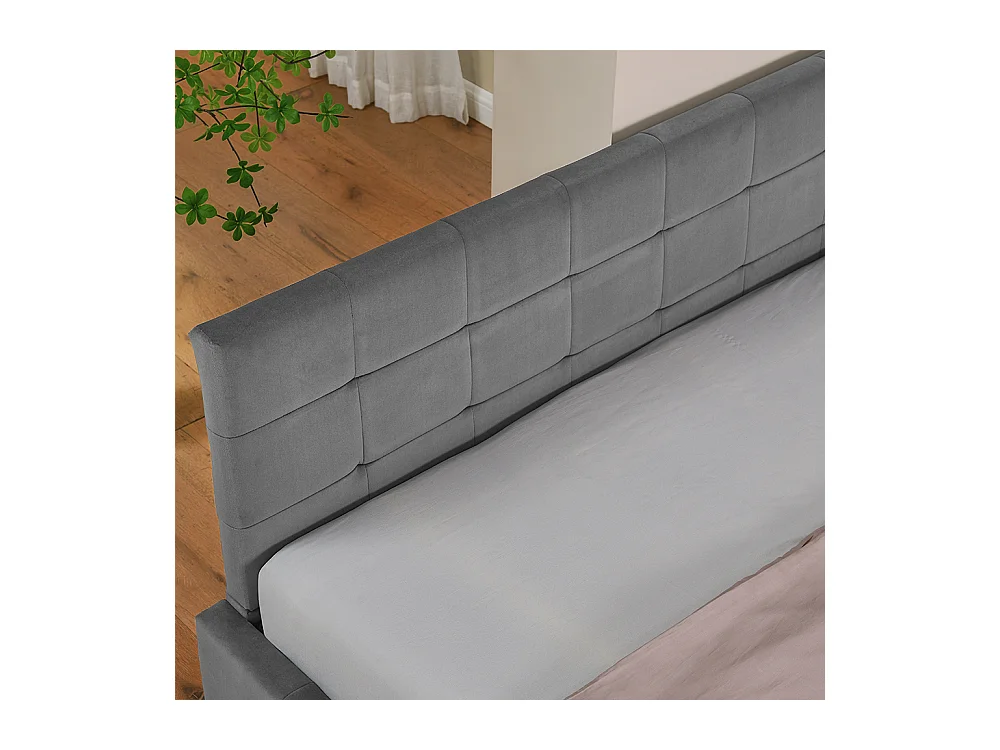 Tweepersoonsbed 160x200 cm, L-model met hoog hoofdeinde, zacht fluweel, eucalyptus en metalen frame, donkergrijs (160x200x70 cm)