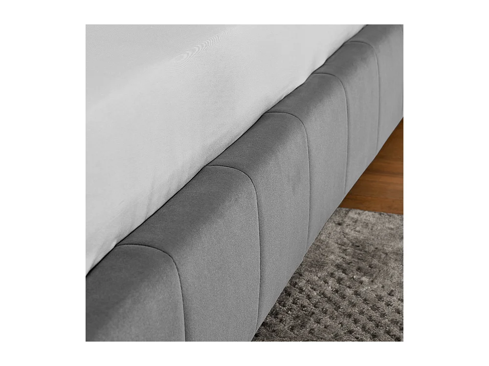 Tweepersoonsbed 160x200 cm, L-model met hoog hoofdeinde, zacht fluweel, eucalyptus en metalen frame, donkergrijs (160x200x70 cm)