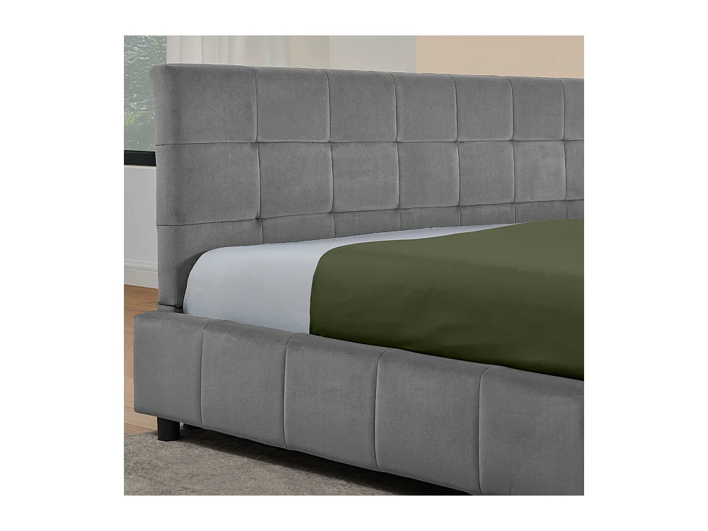 Tweepersoonsbed 160x200 cm, L-model met hoog hoofdeinde, zacht fluweel, eucalyptus en metalen frame, donkergrijs (160x200x70 cm)