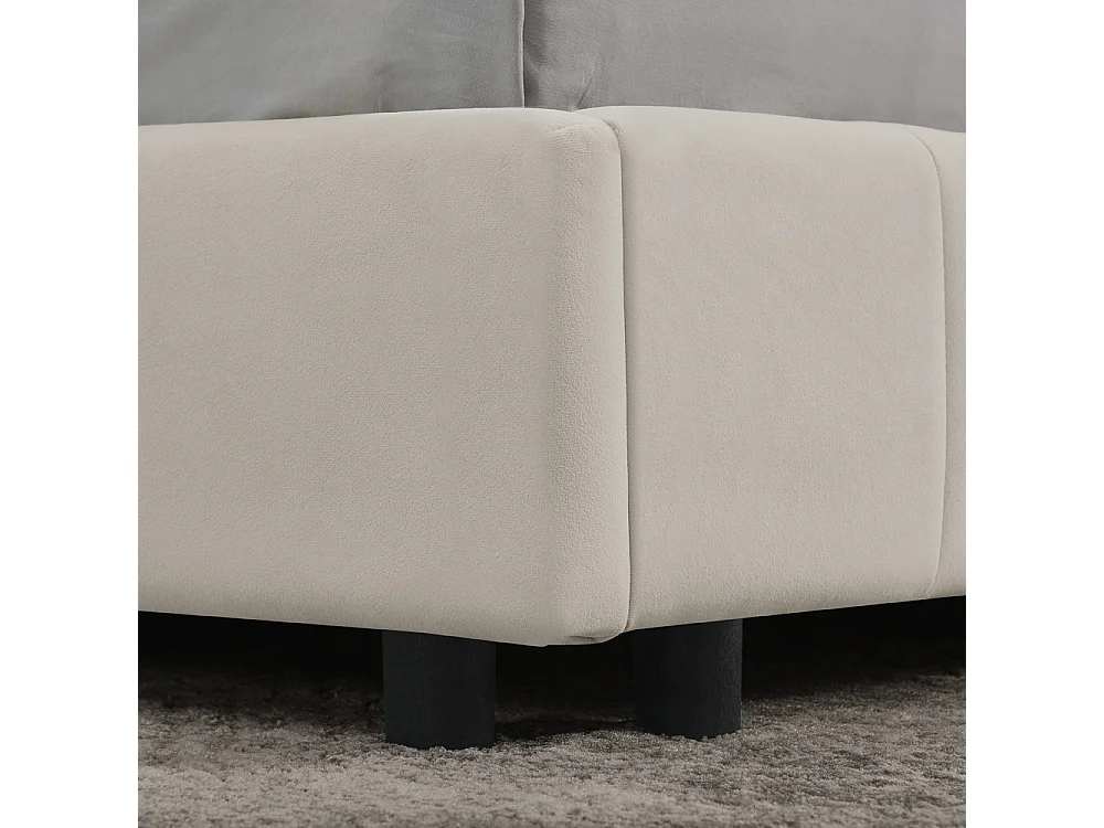 Tweepersoonsbed 160x200 cm, L-model met hoog hoofdeinde, zacht fluweel, eucalyptus en metalen frame, beige (160x200x70 cm)