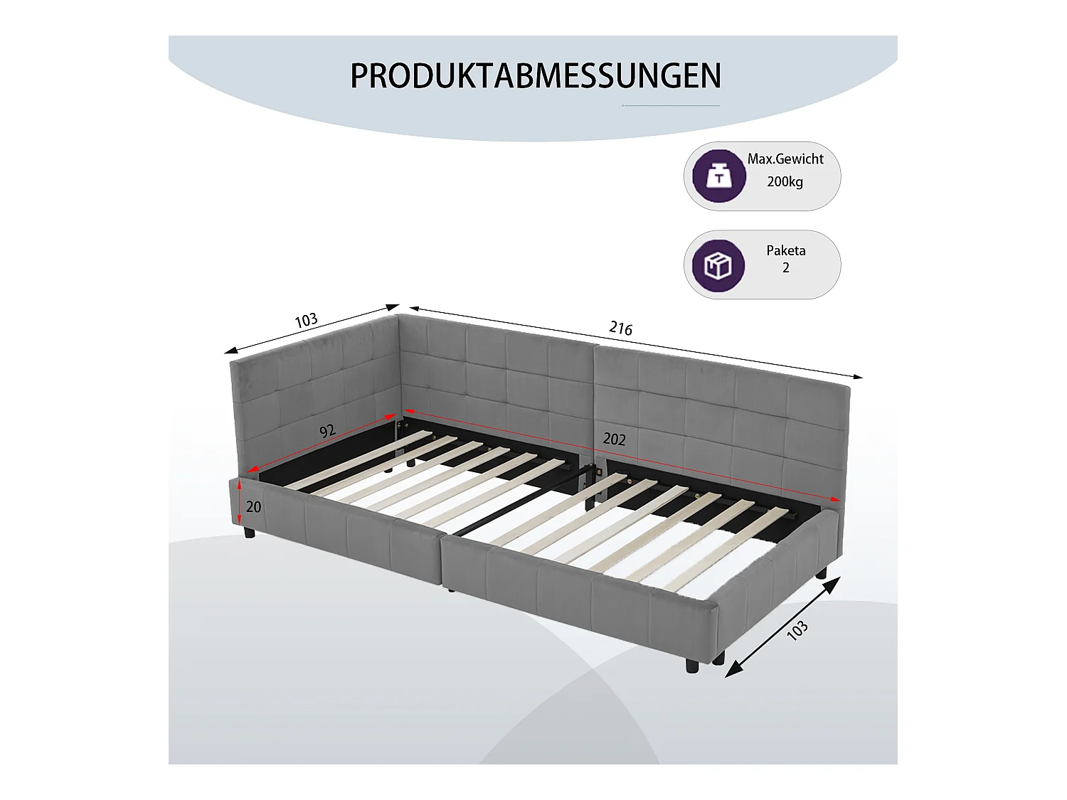 Eenpersoonsbed 90x200 cm, zacht fluwelen design, hoog hoofdeinde, eucalyptus frame, donkergrijs (90x200x70 cm)