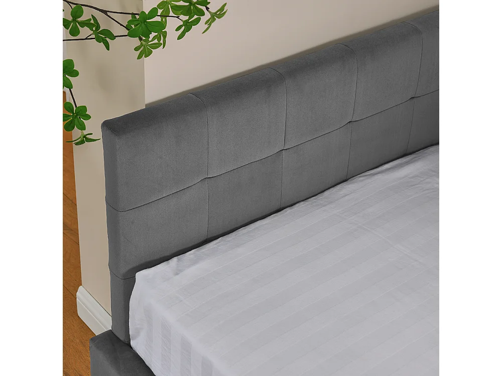 Eenpersoonsbed 90x200 cm, zacht fluwelen design, hoog hoofdeinde, eucalyptus frame, donkergrijs (90x200x70 cm)