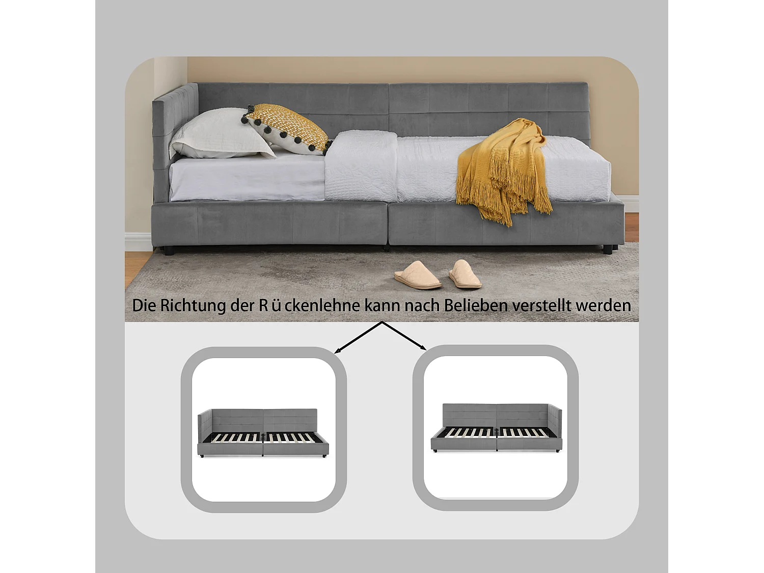 Eenpersoonsbed 90x200 cm, zacht fluwelen design, hoog hoofdeinde, eucalyptus frame, donkergrijs (90x200x70 cm)