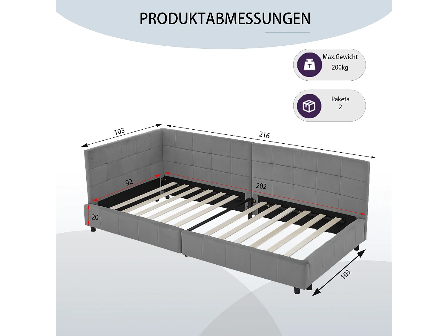 Eenpersoonsbed 90x200 cm, zacht fluwelen design, hoog hoofdeinde, eucalyptus frame, donkergrijs (90x200x70 cm)