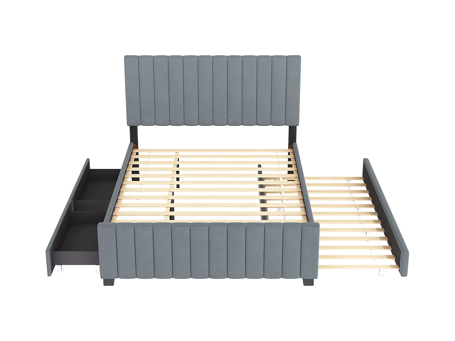 Lit rembourré 140 x 190 cm avec lit escamotable, 2 tiroirs de rangement, tissu en velours doux, lit pour enfants (sans matelas) (201.5x149.5x116.5 cm)