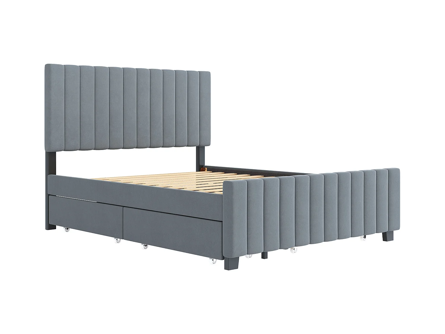 Lit rembourré 140 x 190 cm avec lit escamotable, 2 tiroirs de rangement, tissu en velours doux, lit pour enfants (sans matelas) (201.5x149.5x116.5 cm)
