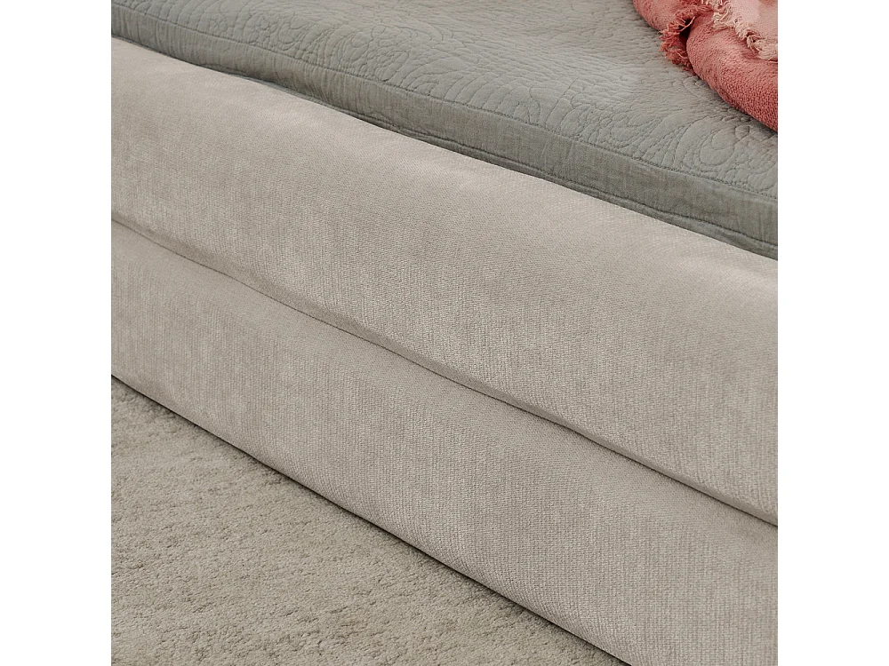 Lit double 140x200 cm, tissu chenille, dossier confortable, cadre en eucalyptus et métal, beige (sans matelas) (220x155x60 cm)