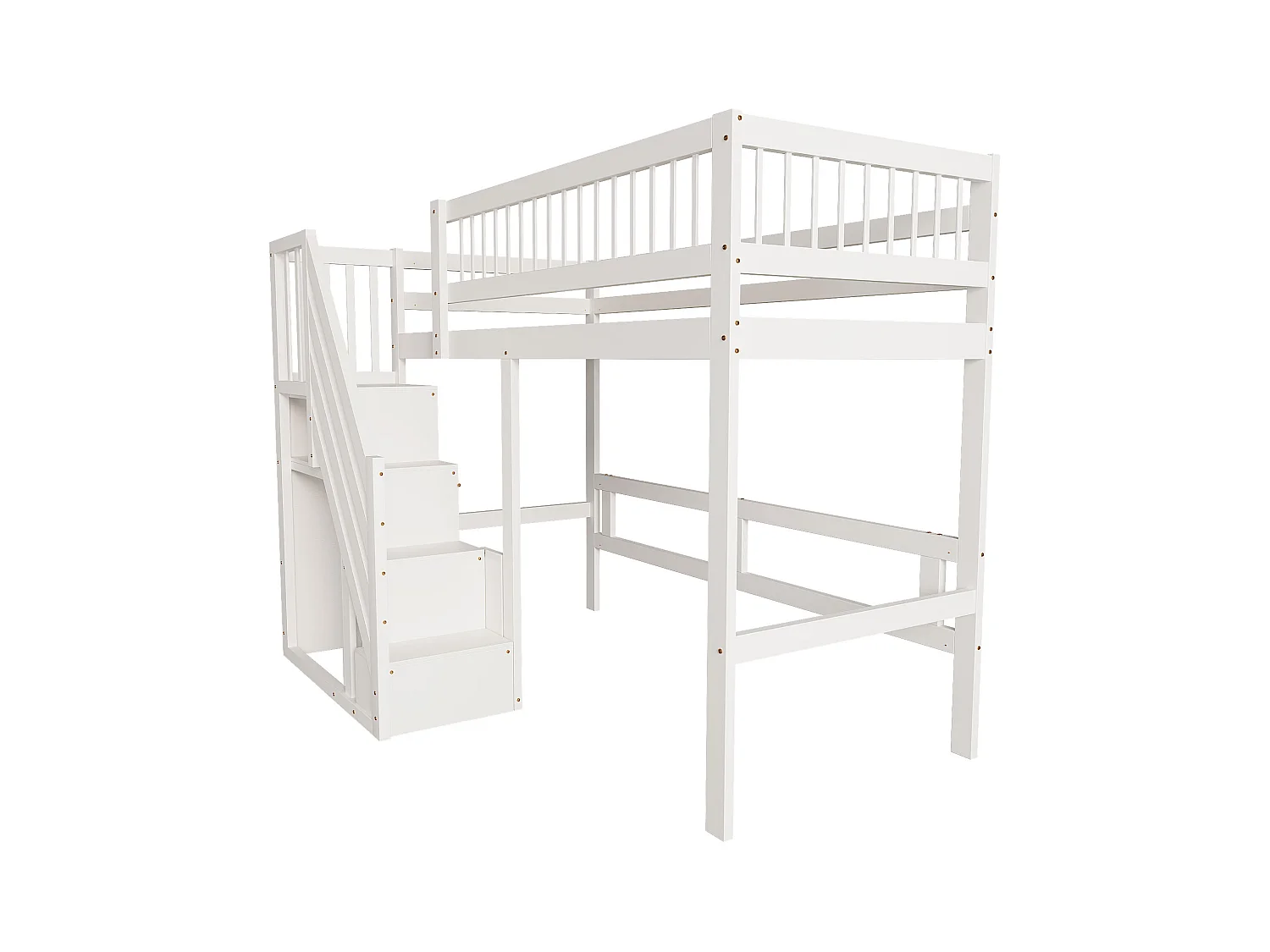 Massief houten bed 90x200, met opbergladder, bed voor kinderen en tieners, massief houten frame, hoge afwerking, wit (205x142x173 cm)