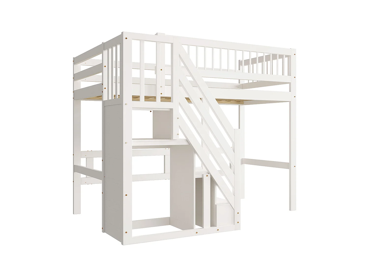 Massief houten bed 90x200, met opbergladder, bed voor kinderen en tieners, massief houten frame, hoge afwerking, wit (205x142x173 cm)