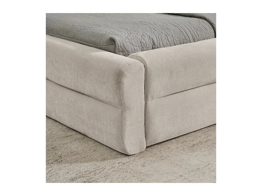 Tweepersoonsbed 160x200 cm, ergonomisch design, zacht chenille, eucalyptus en metalen frame, beige (160x200x60 cm)