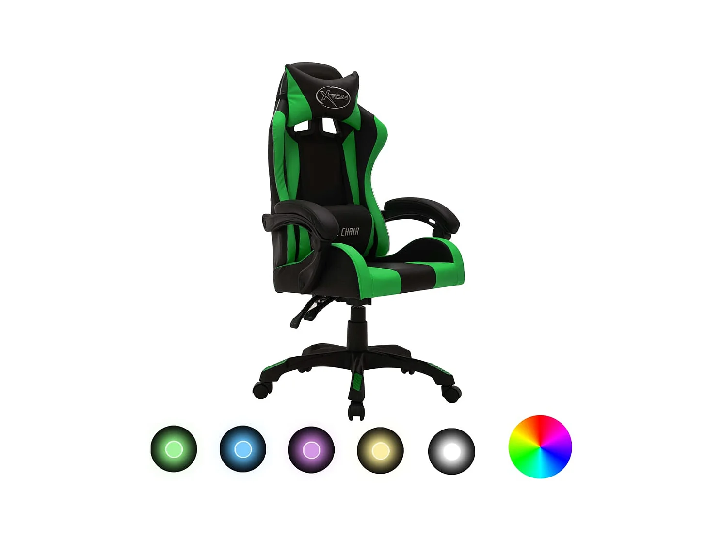 Gaming stoel met RGB LED groen en zwart kunstleer