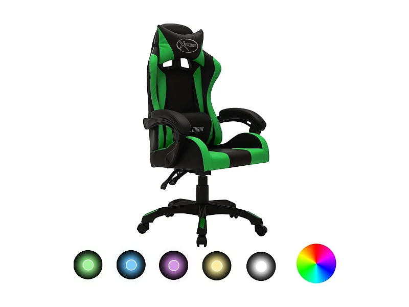 Sedia da gaming con LED RGB in similpelle verde e nera