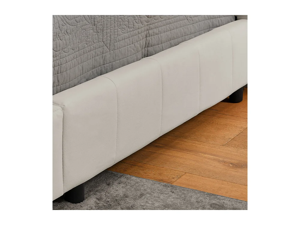 Eenpersoonsbed 90x200 cm, hoge fluwelen rugleuning, beige, eucalyptus bedframe (216x103x70 cm)