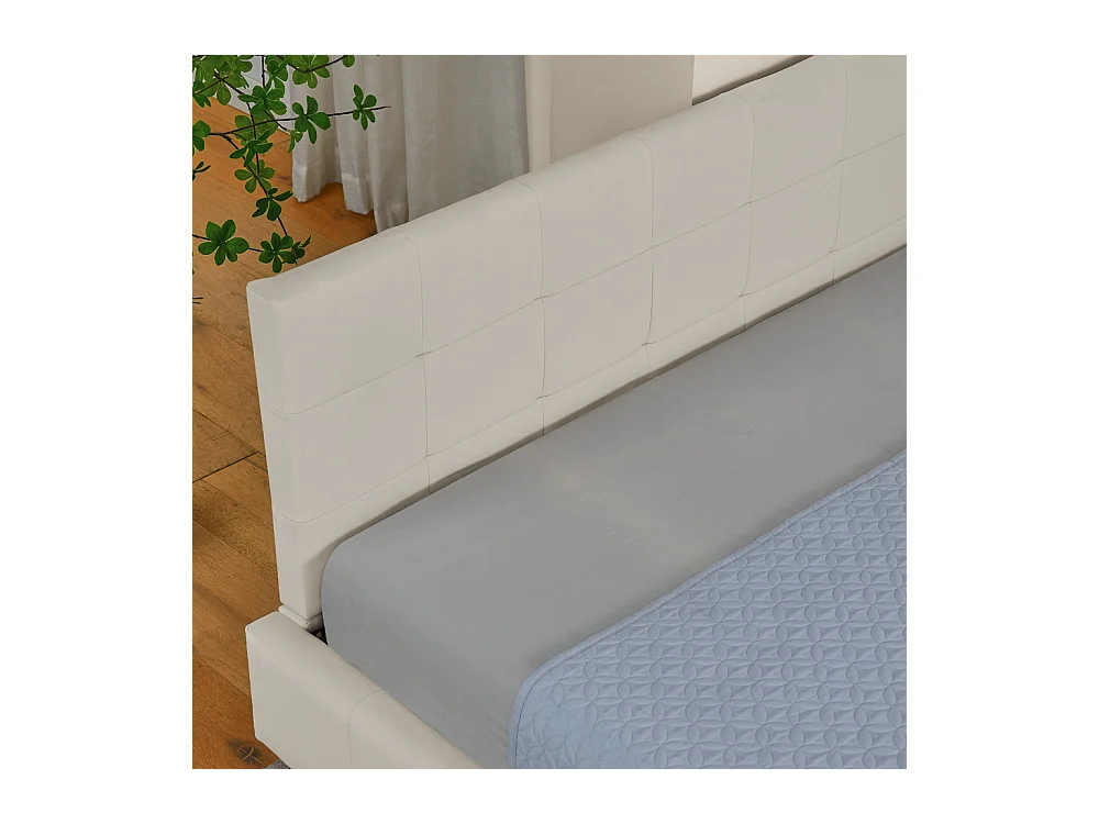 Eenpersoonsbed 90x200 cm, hoge fluwelen rugleuning, beige, eucalyptus bedframe (216x103x70 cm)