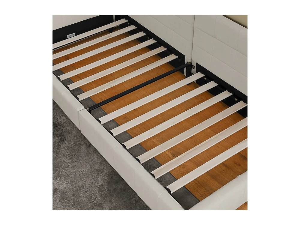 Eenpersoonsbed 90x200 cm, hoge fluwelen rugleuning, beige, eucalyptus bedframe (216x103x70 cm)