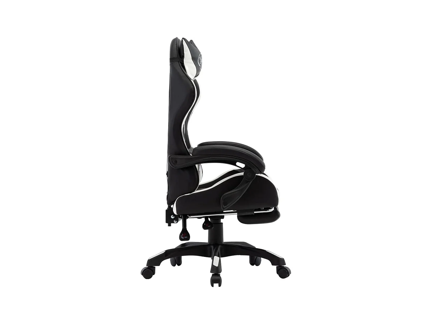 Witte en zwarte kunstleren gamingstoel en voetenbank