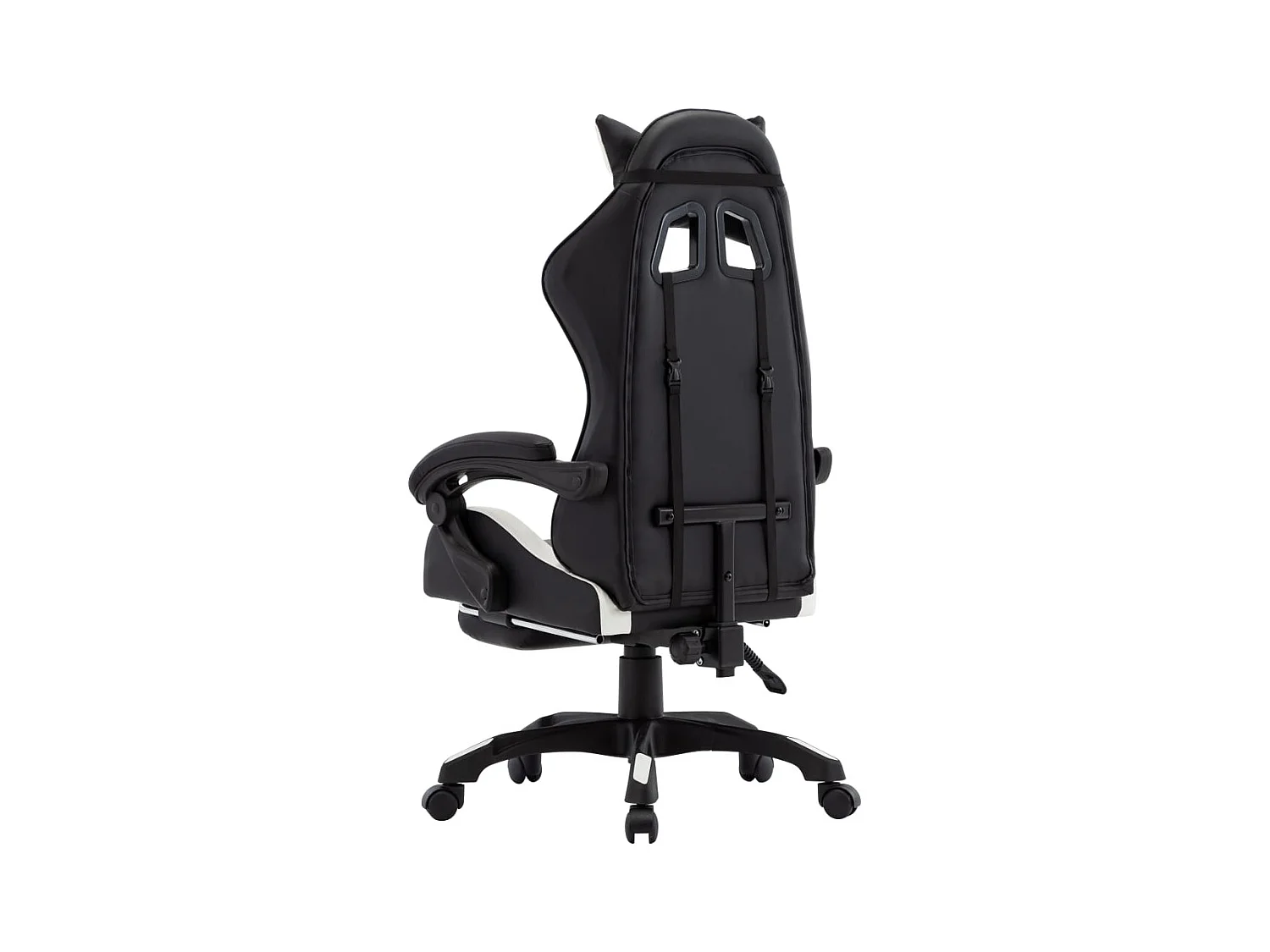 Witte en zwarte kunstleren gamingstoel en voetenbank