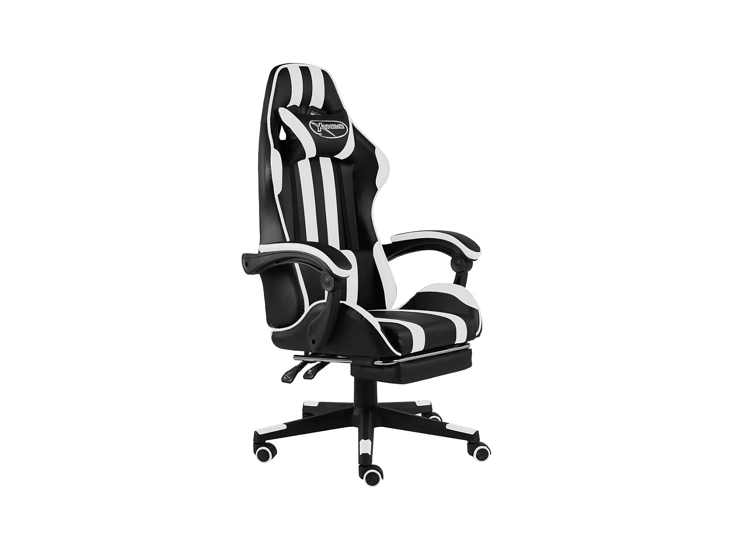 Fauteuil de jeux vidéo et repose-pied Noir et blanc Similicuir
