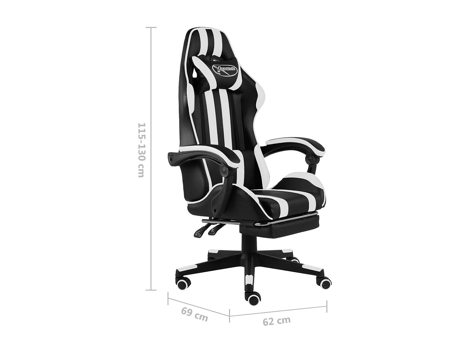 Fauteuil de jeux vidéo et repose-pied Noir et blanc Similicuir