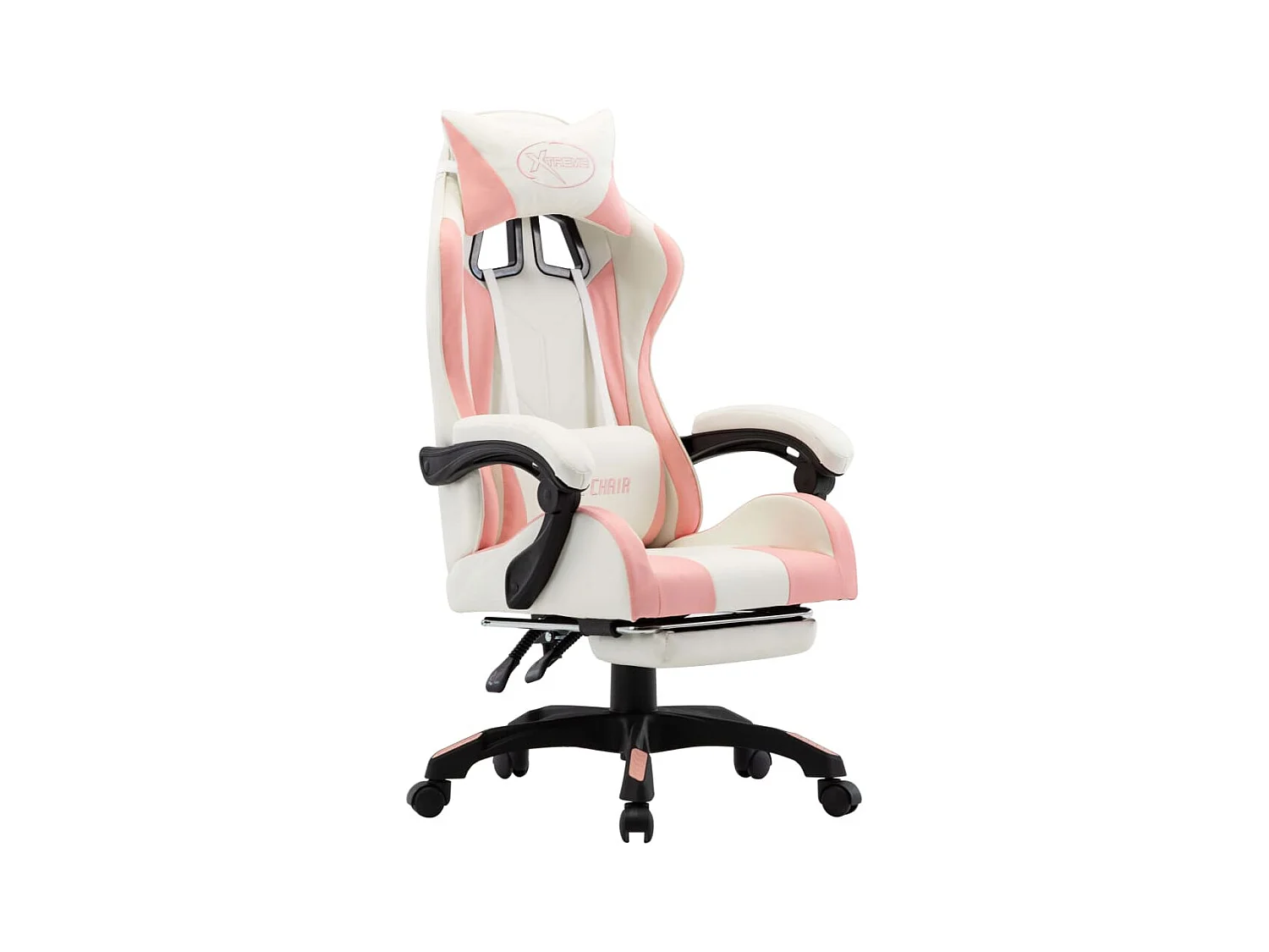 Fauteuil de jeux vidéo et repose-pied Rose et blanc Similicuir