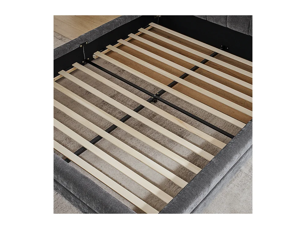 Tweepersoonsbed 160x200 cm, ergonomisch design, zacht chenille, eucalyptus en metalen frame, donkergrijs (160x200x60 cm)