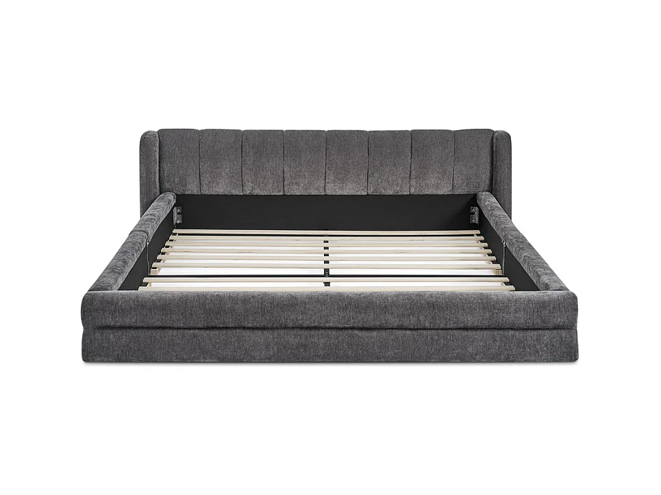 Tweepersoonsbed 160x200 cm, ergonomisch design, zacht chenille, eucalyptus en metalen frame, donkergrijs (160x200x60 cm)