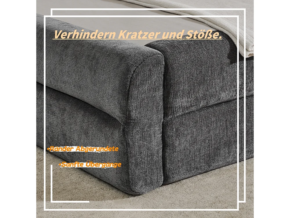 Lit double 160x200 cm, design ergonomique, chenille doux, cadre en eucalyptus et métal, gris foncé (160x200x60 cm)