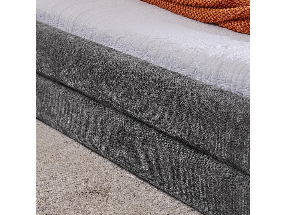 Lit double 160x200 cm, design ergonomique, chenille doux, cadre en eucalyptus et métal, gris foncé (160x200x60 cm)