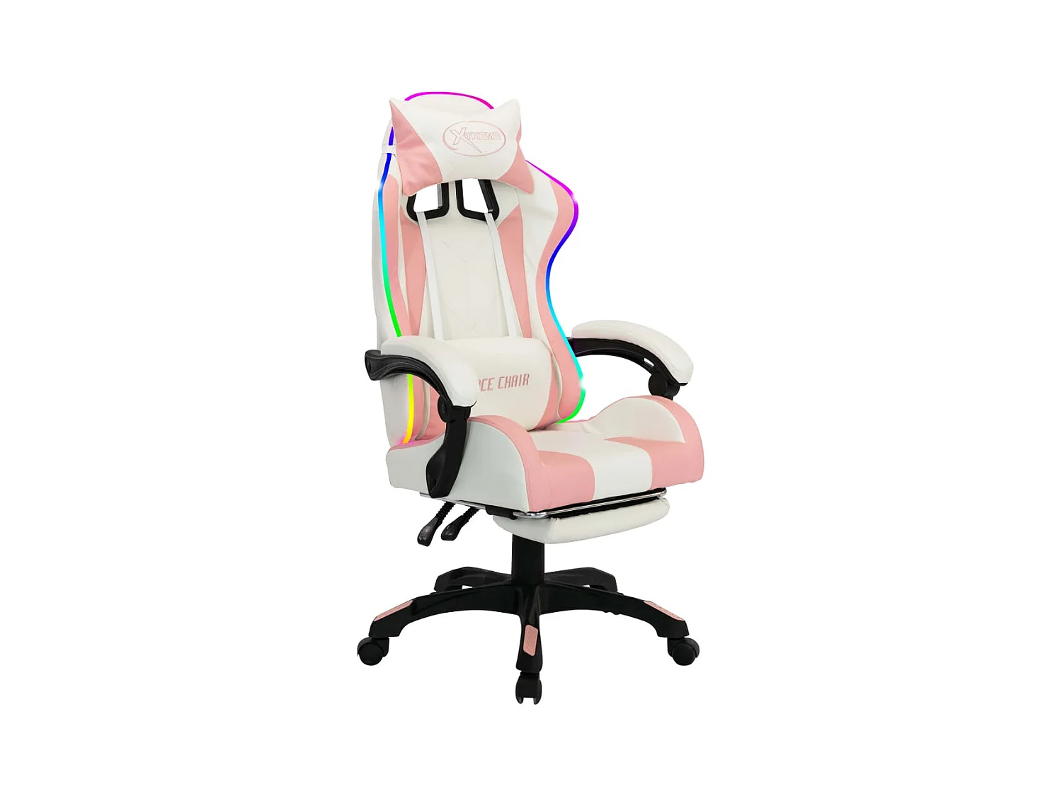 Silla gaming con LED RGB de piel sintética rosa y blanca