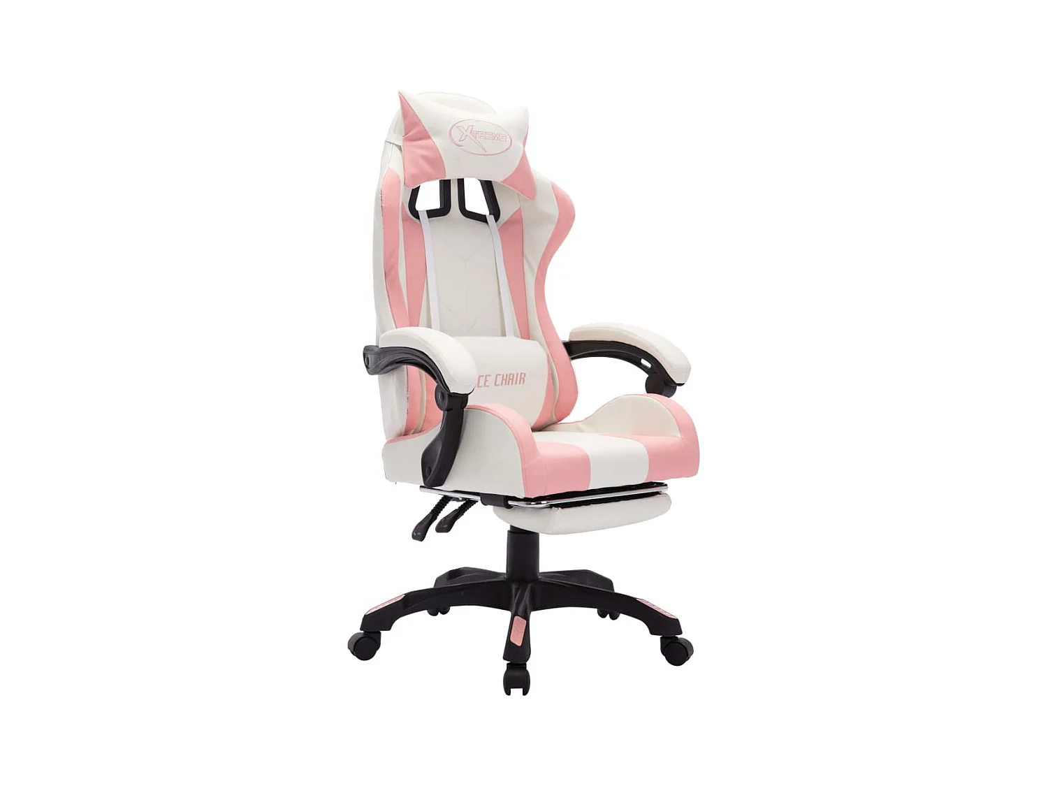 Silla gaming con LED RGB de piel sintética rosa y blanca