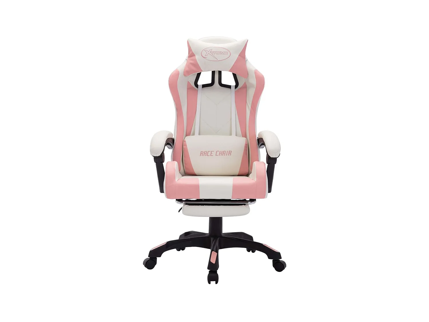Silla gaming con LED RGB de piel sintética rosa y blanca