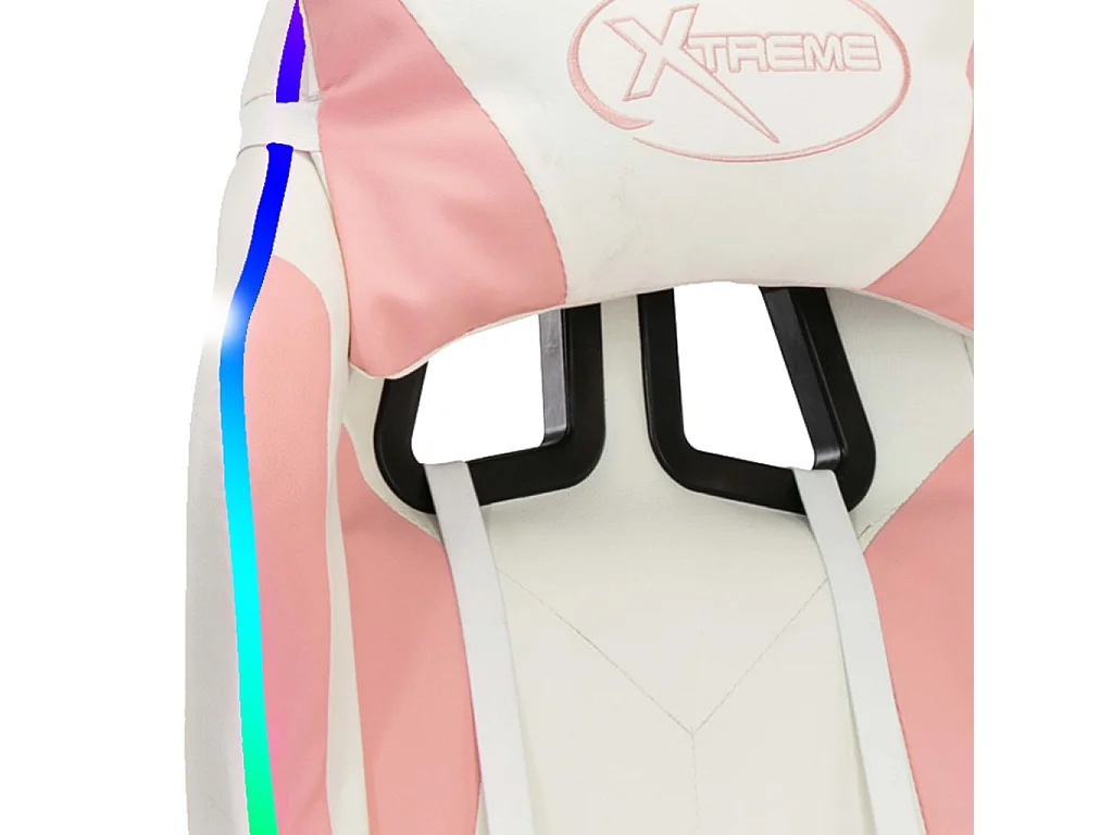 Silla gaming con LED RGB de piel sintética rosa y blanca