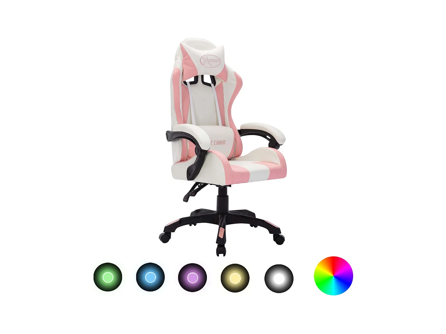 Fauteuil de jeux vidéo avec LED RVB Rose et noir Similicuir
