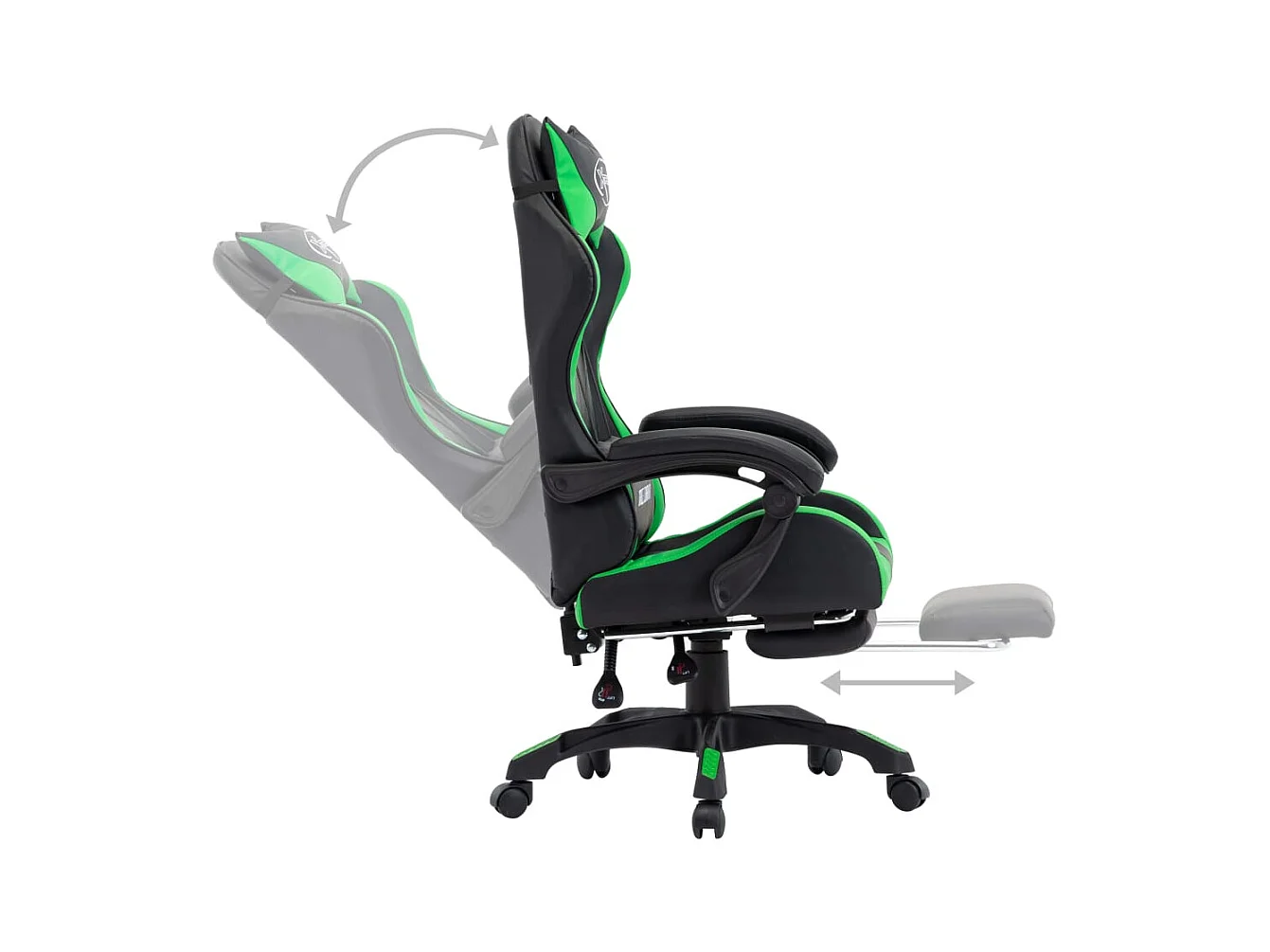 Groene en zwarte kunstleren gamingstoel met voetenbankje